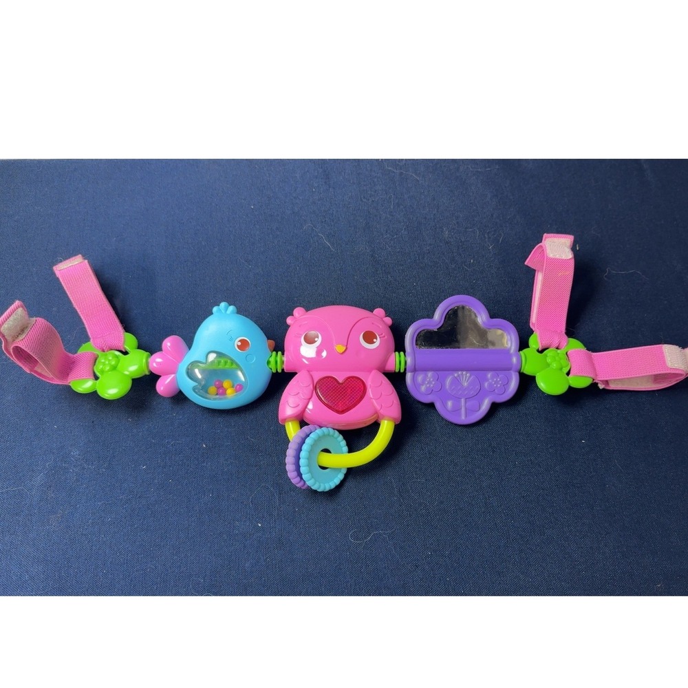 Bright Starts | Take Along Stroller Toy Bar Owl Bird Rattle Mirror Musical Pink